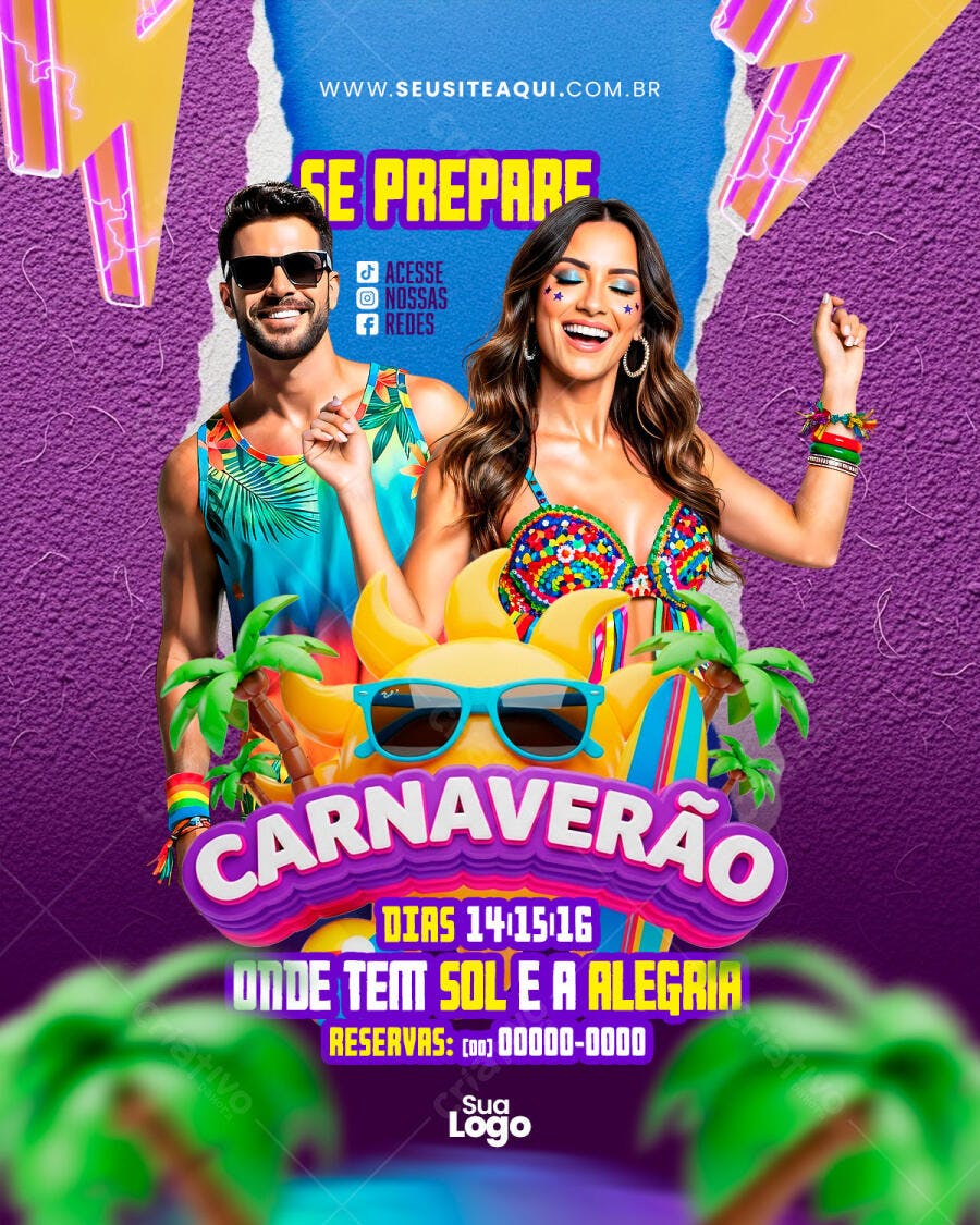 Flyer Carnavverão Festa de Carnaval PSD Editável