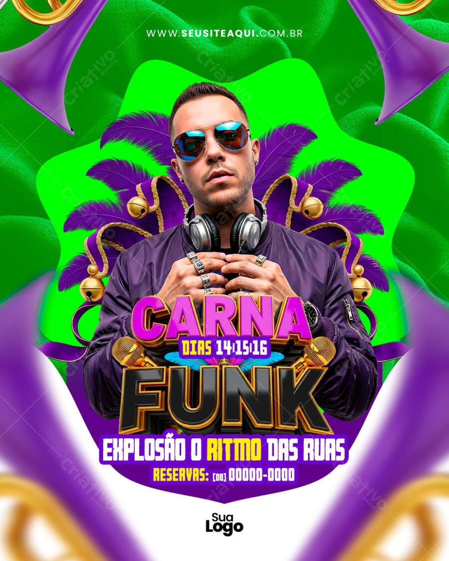 Flyer Carnaval Funk Exploda o Ritmo PSD Editável