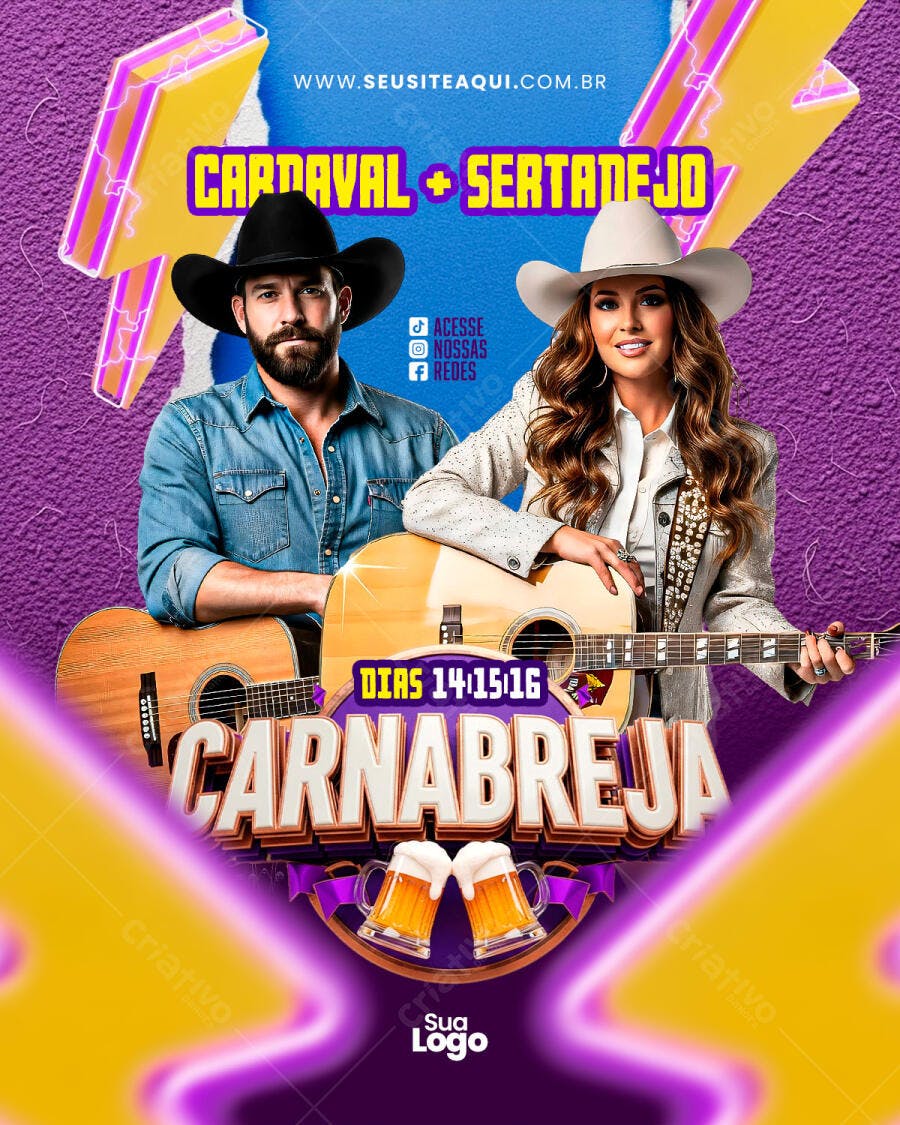 Flyer Carnabreja Carnaval Sertanejo PSD Editável