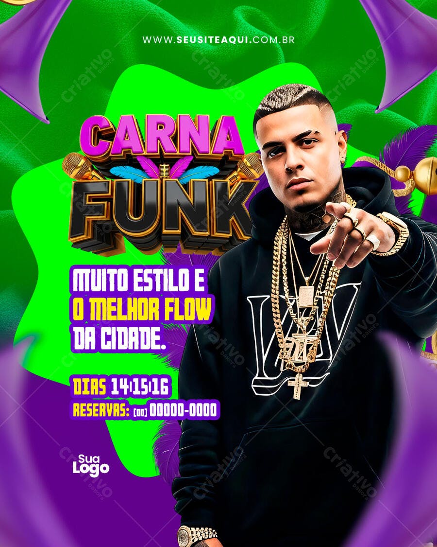 Flyer Carnaval Funk Baile de Favela PSD Editável