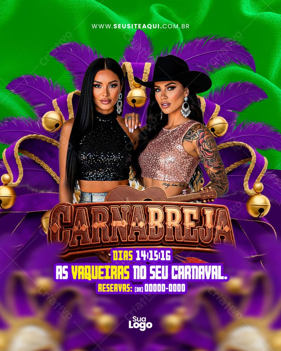 Flyer Carnabreja Carnaval Sertanejo PSD Editável