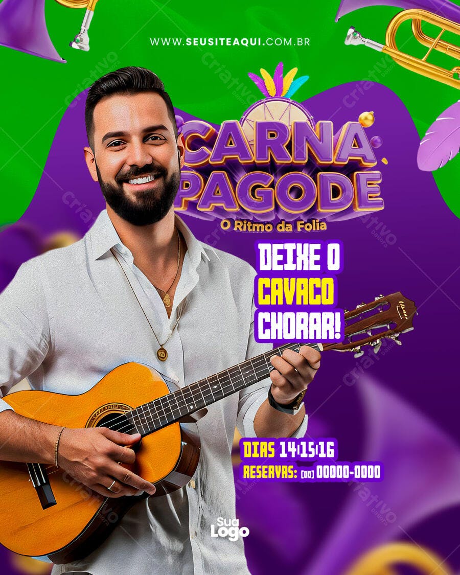 Flyer Carnaval Pagode Fevereiro Evento PSD Editável