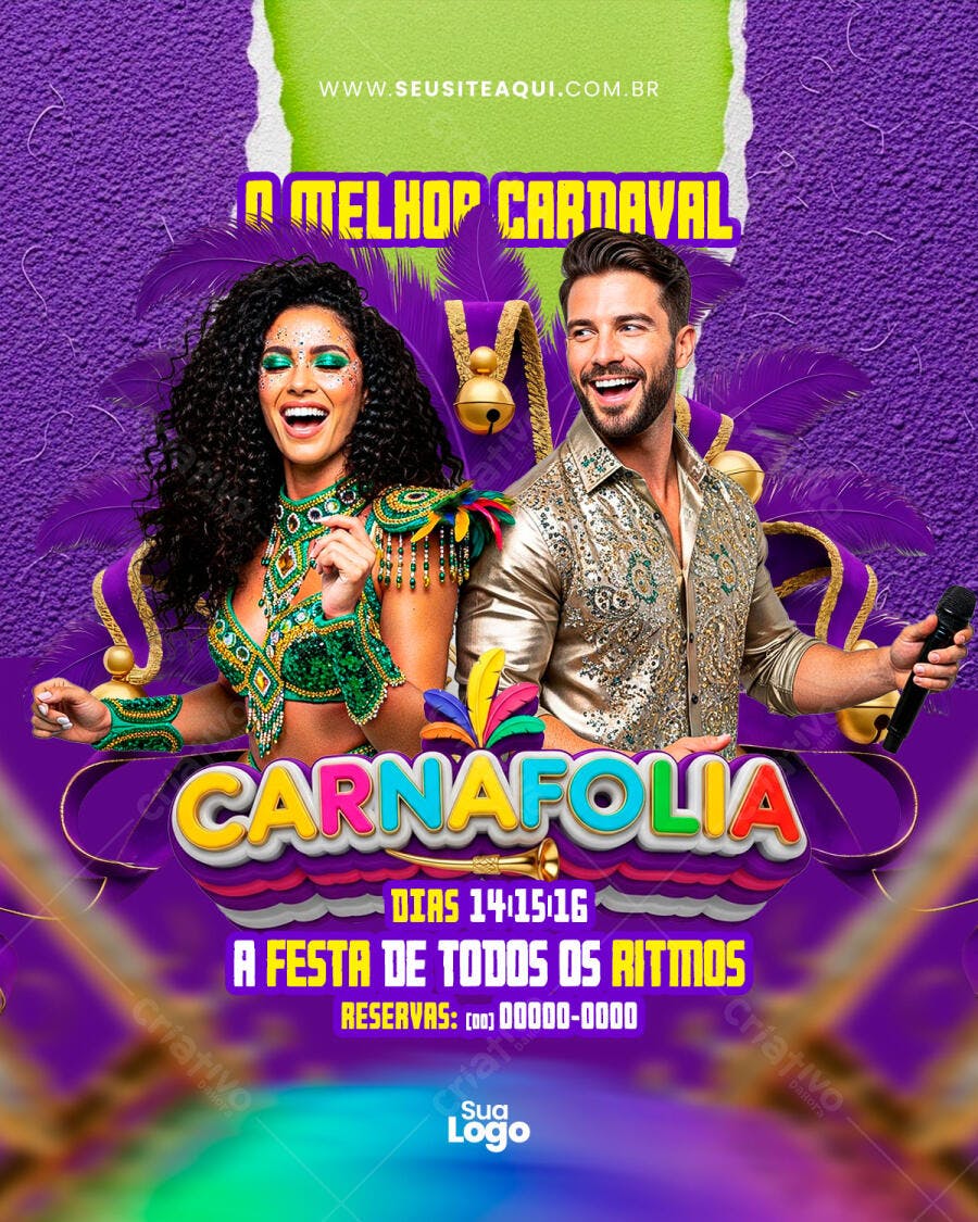Flyer Carnaval Carnafolia Fevereiro PSD Editável