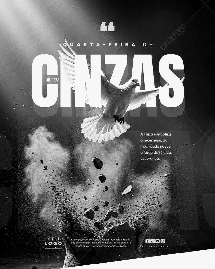 Post Quarta-feira de Cinzas Igreja PSD Editável