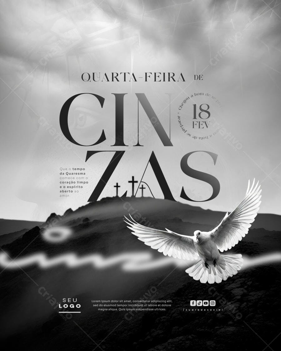 Post Quarta-feira de Cinzas Igreja PSD Editável