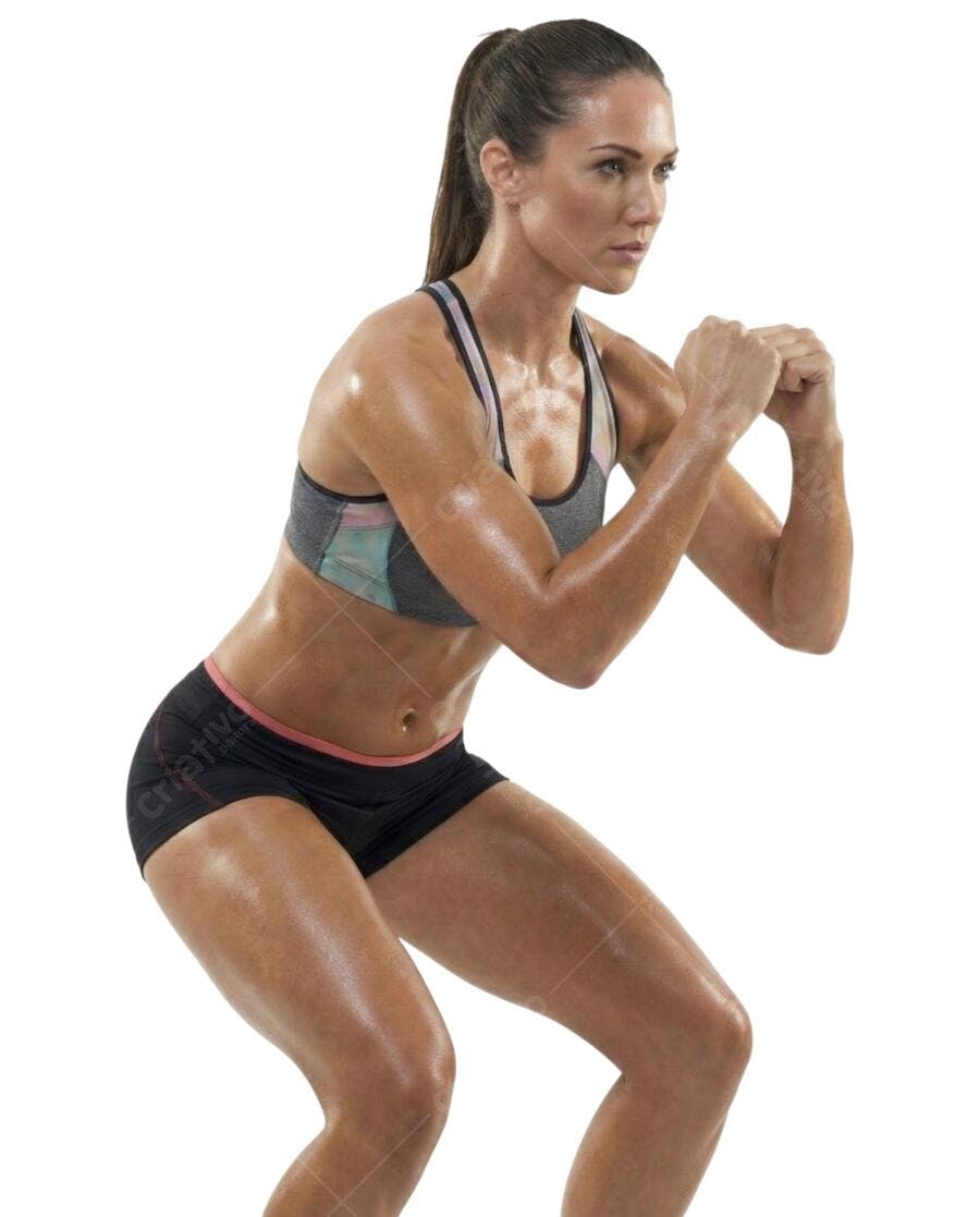 Foto Recortada Mulher Fitness Agachamento PNG Fundo Transparente