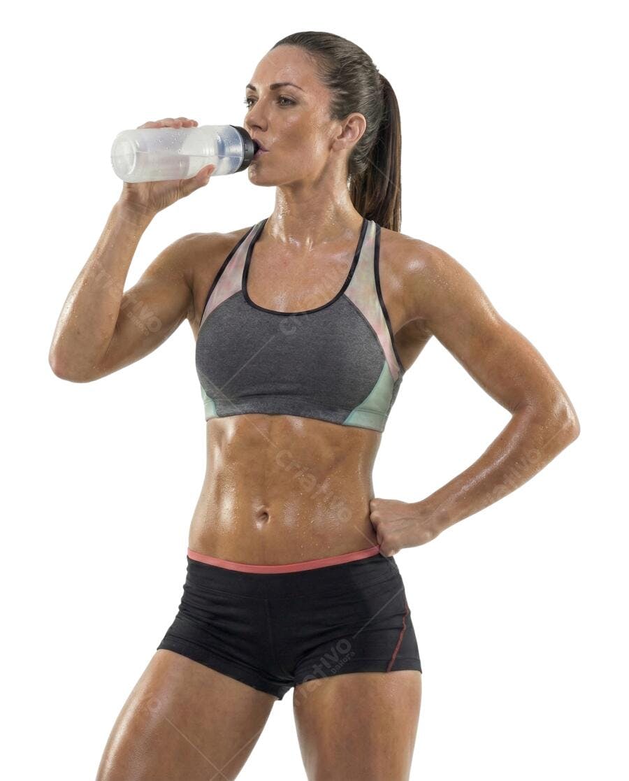 Foto Recortada Mulher Fitness Bebendo Água PNG Fundo Transparente