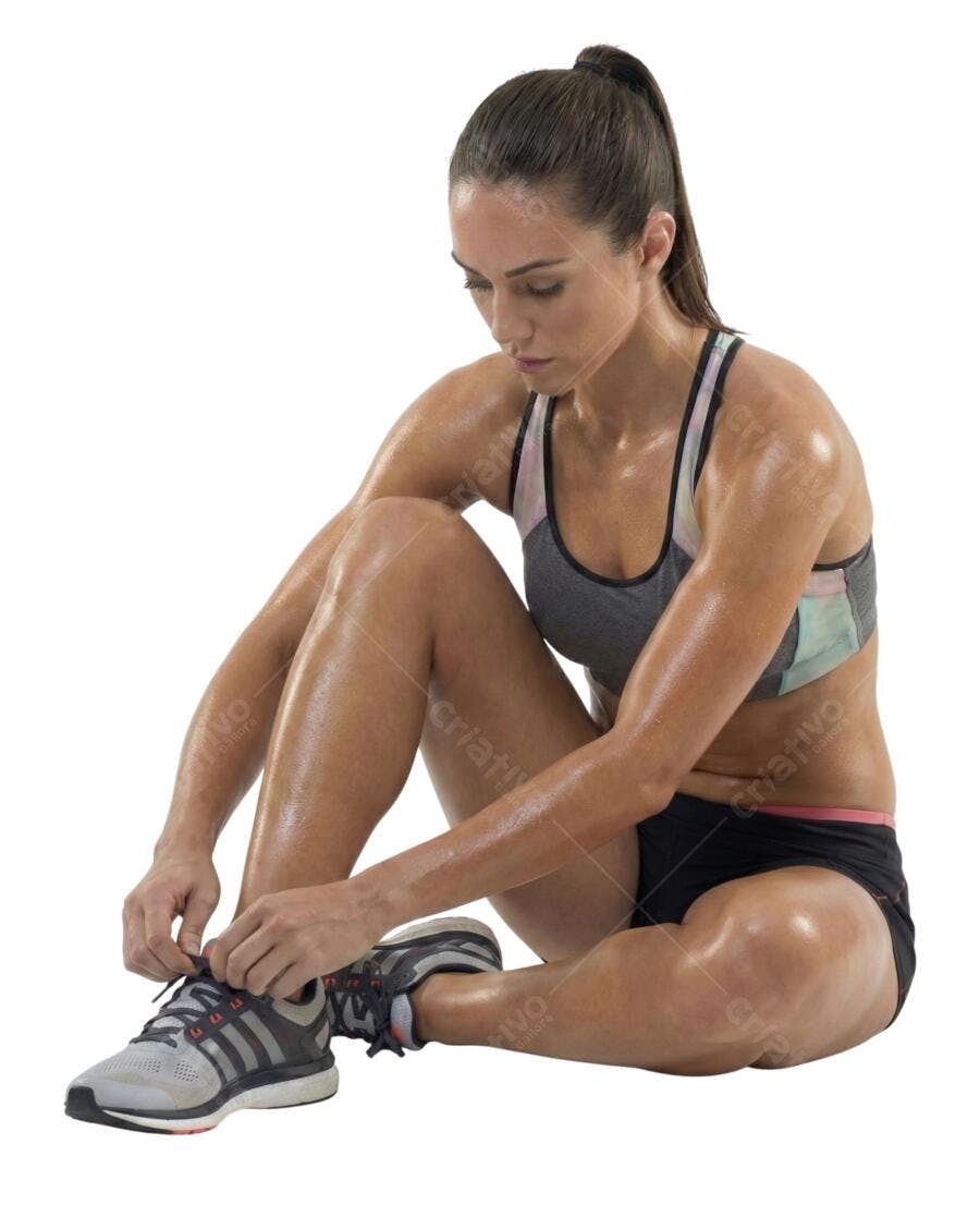 Foto Recortada Mulher Atleta Amarrando Tênis PNG Fundo Transparente