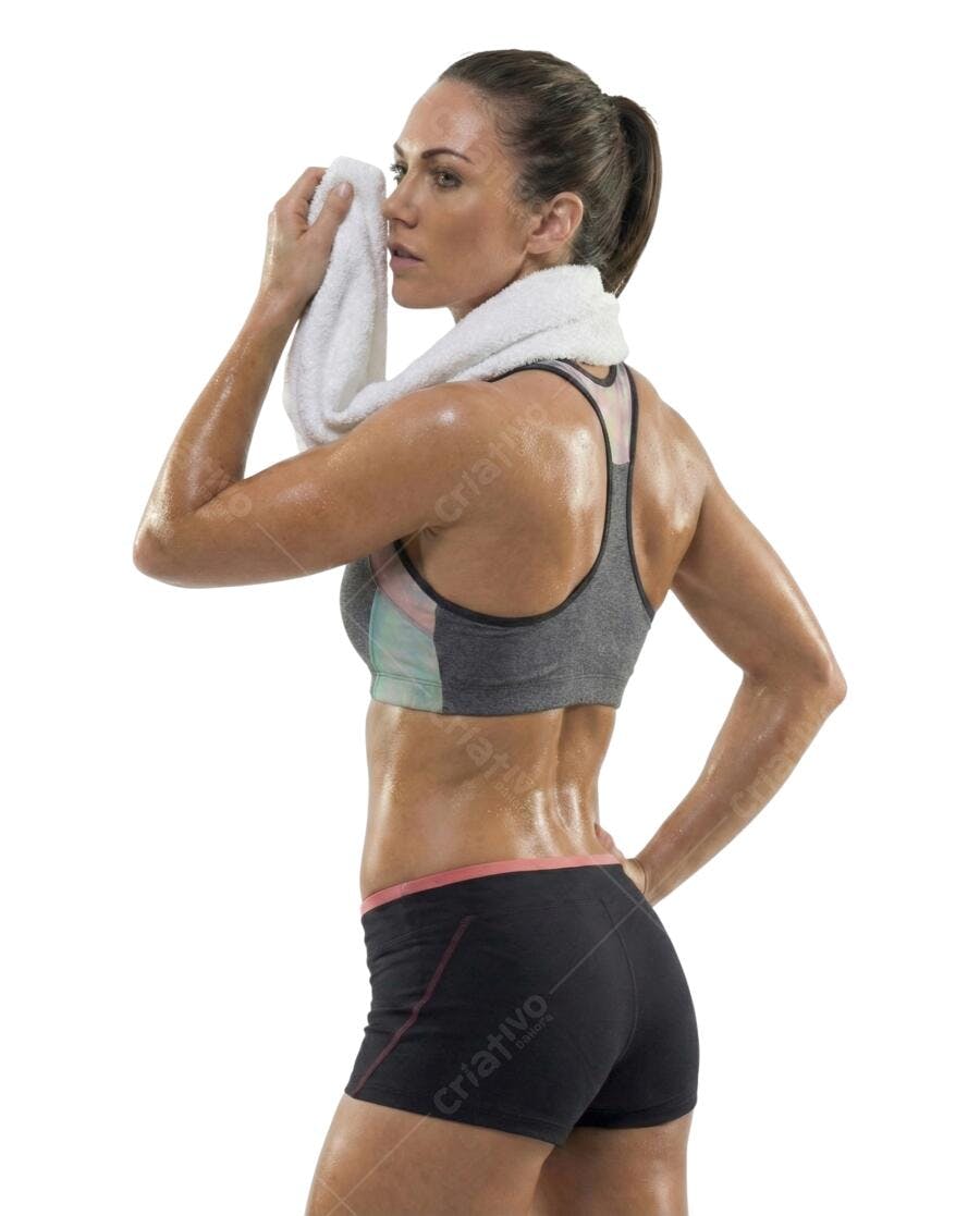Foto Recortada Mulher Fitness Suada Toalha PNG Fundo Transparente