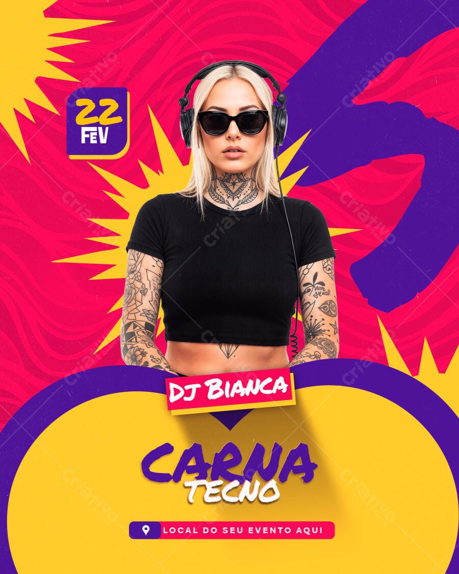 Flyer Carnaval Fevereiro Balada DJ PSD Editável