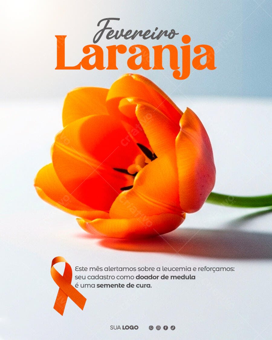 Post Fevereiro Laranja Conscientização Leucemia PSD Editável