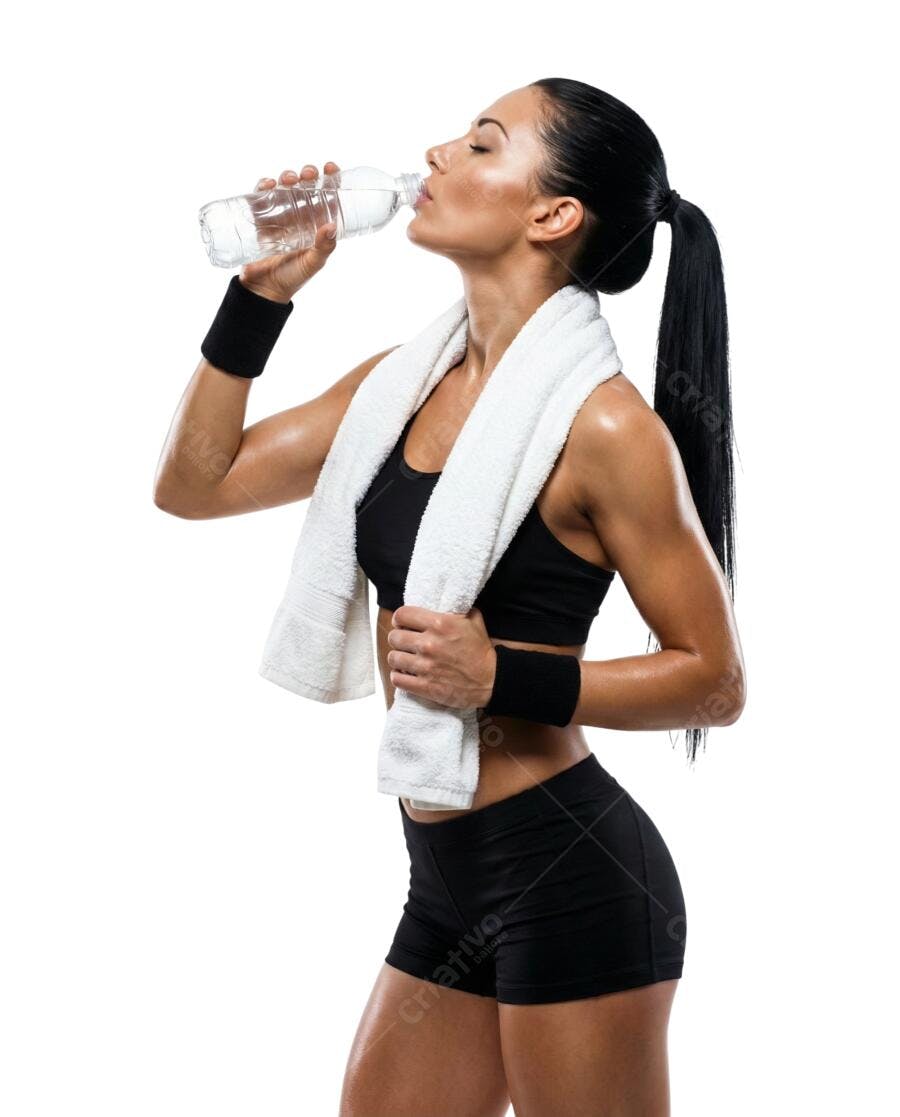 Foto Recortada Mulher Fitness Bebendo Água PNG Fundo Transparente