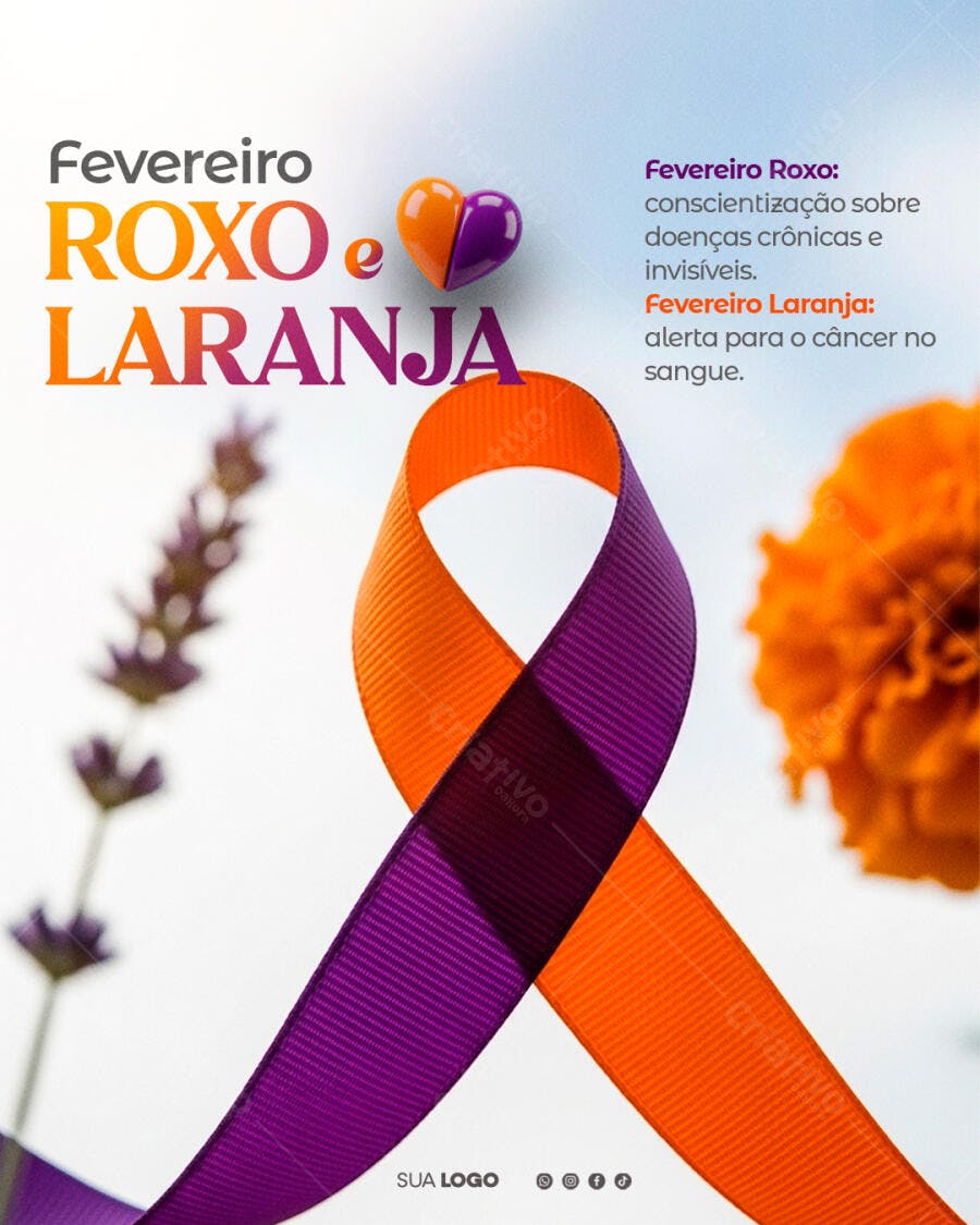 Post Fevereiro Roxo e Laranja Conscientização PSD Editável