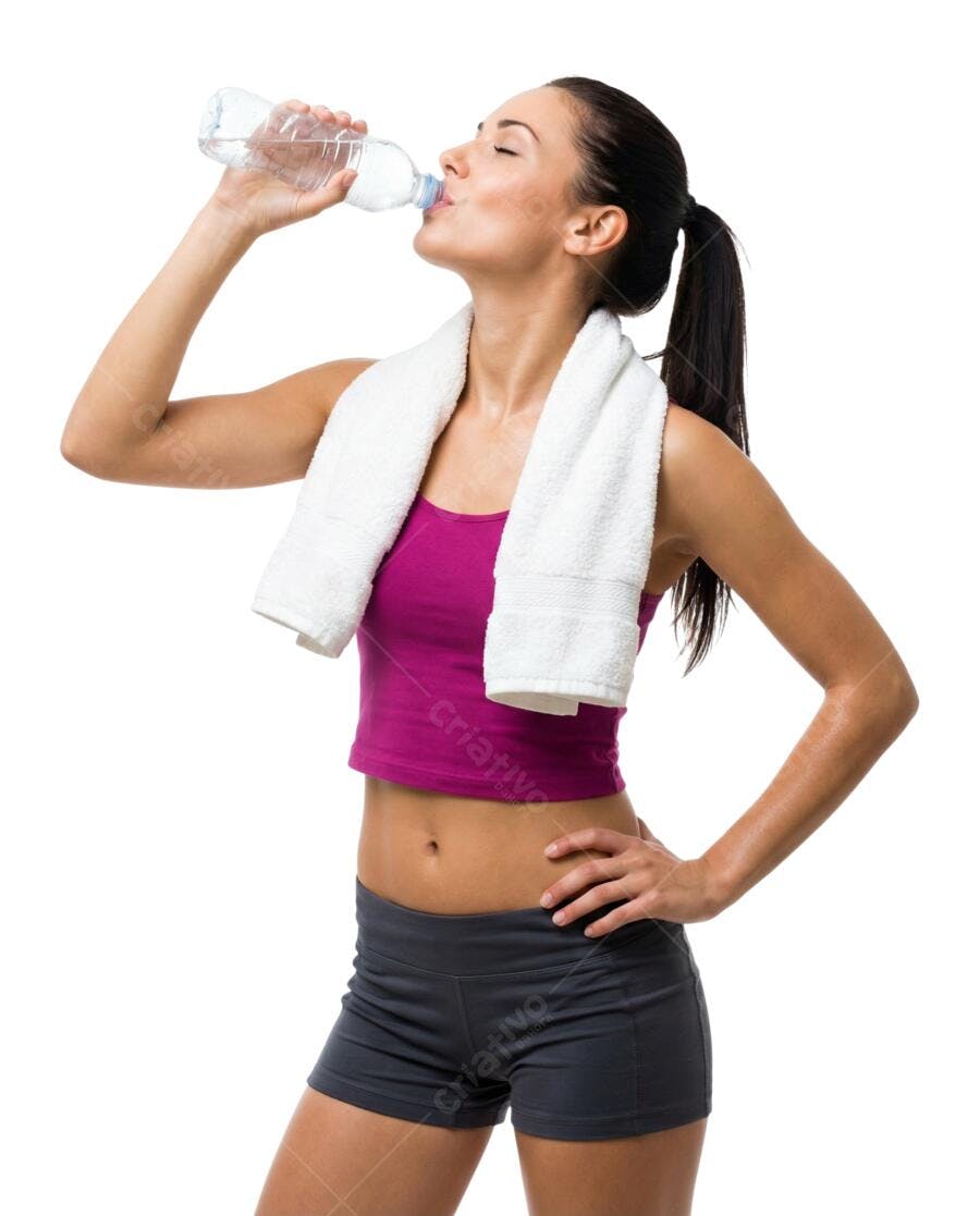 Foto Recortada Mulher Fitness Bebendo Água PNG Fundo Transparente