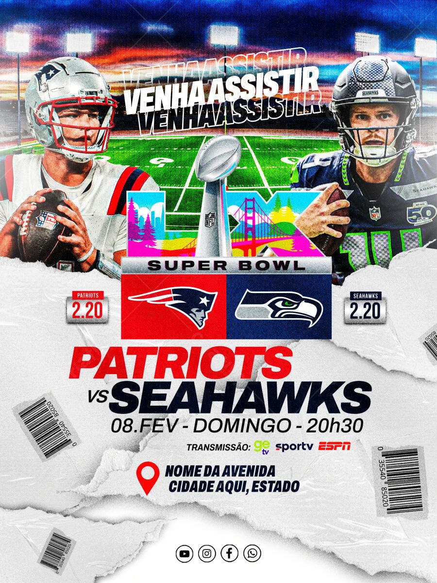 Flyer Super Bowl Futebol Americano PSD Editável