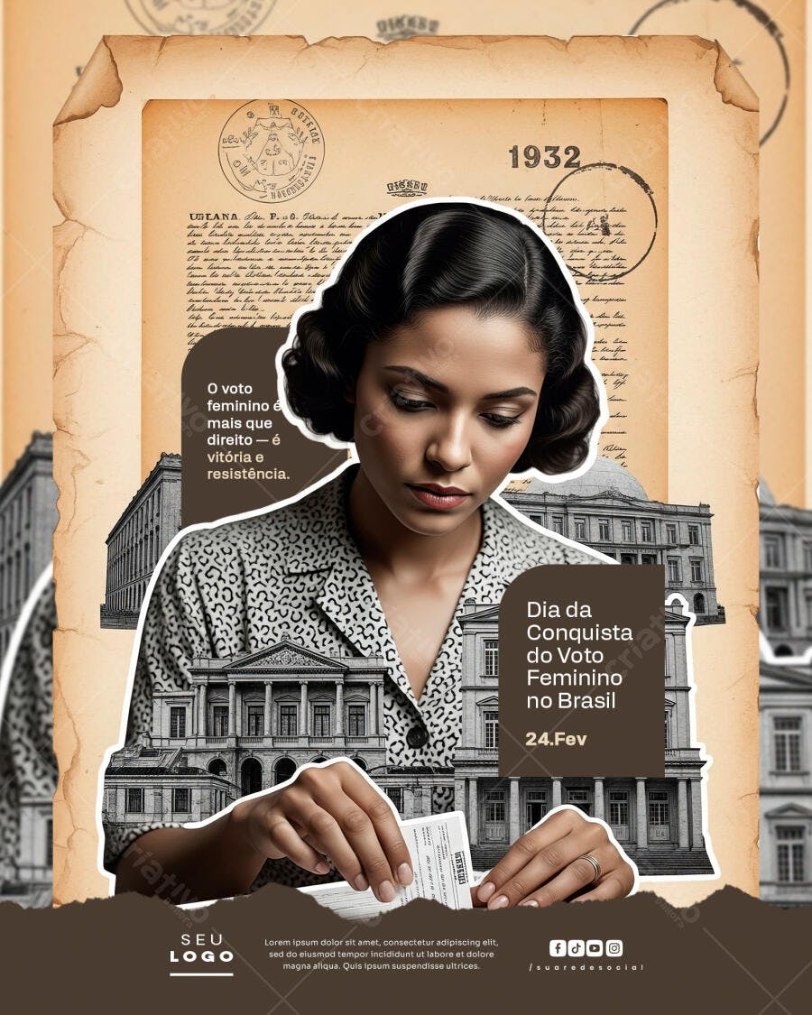 Post Dia da Conquista do Voto Feminino 24 de Fevereiro PSD Editável