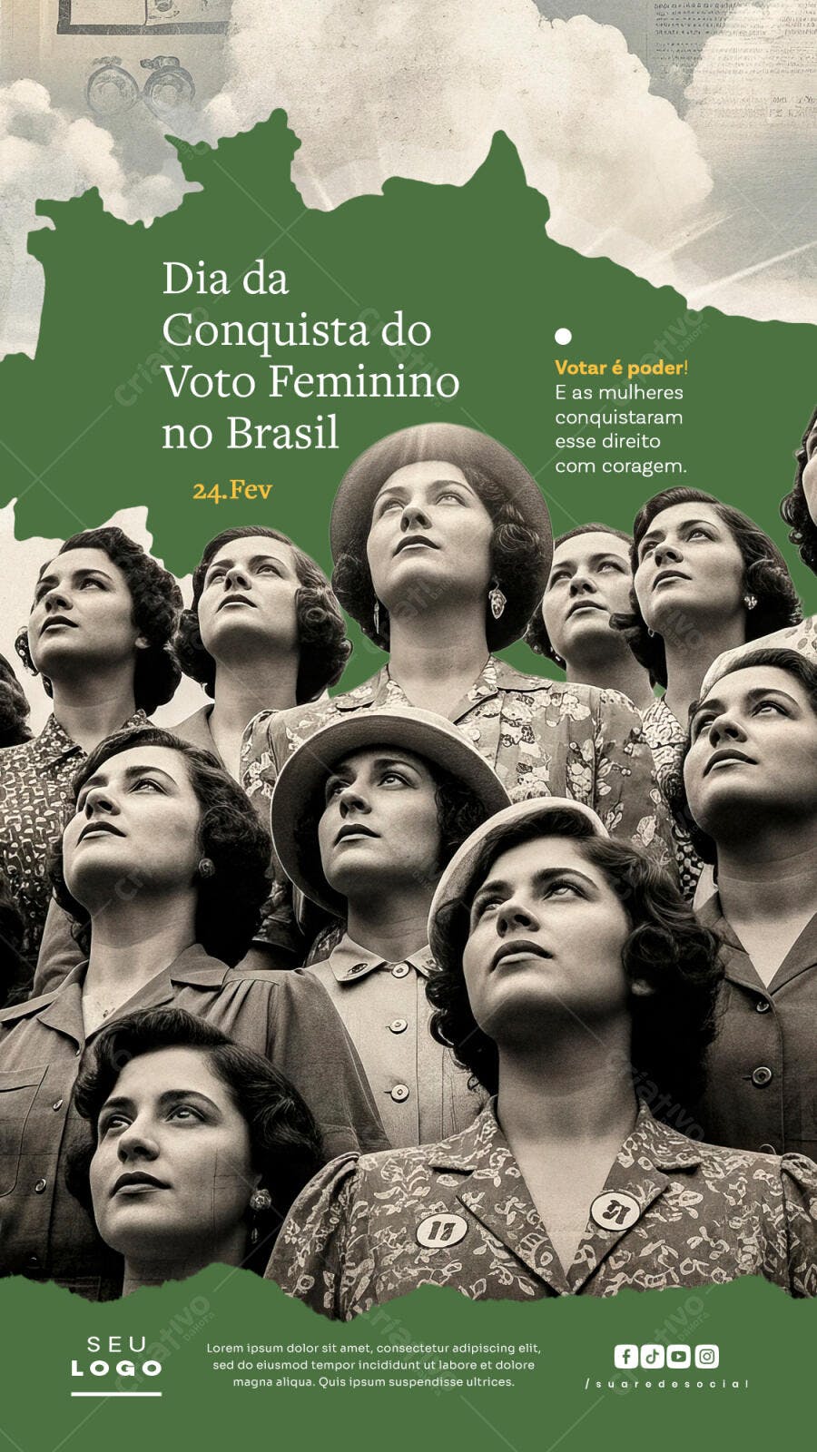 Post Instagram Dia da Conquista do Voto Feminino PSD Editável