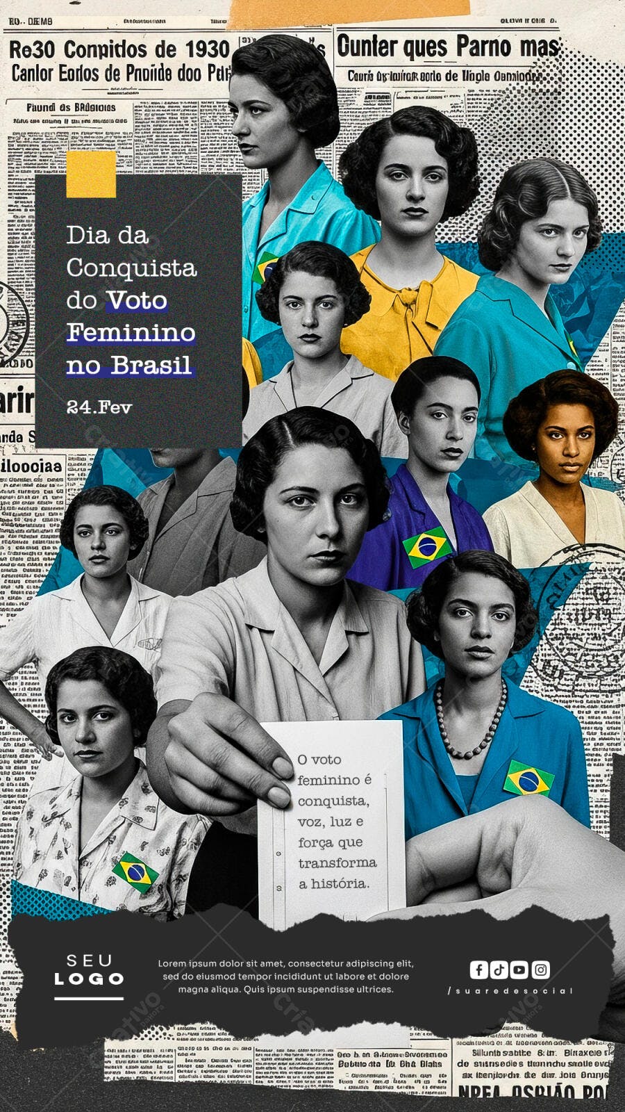 Post Dia da Conquista do Voto Feminino 24 de Fevereiro PSD Editável