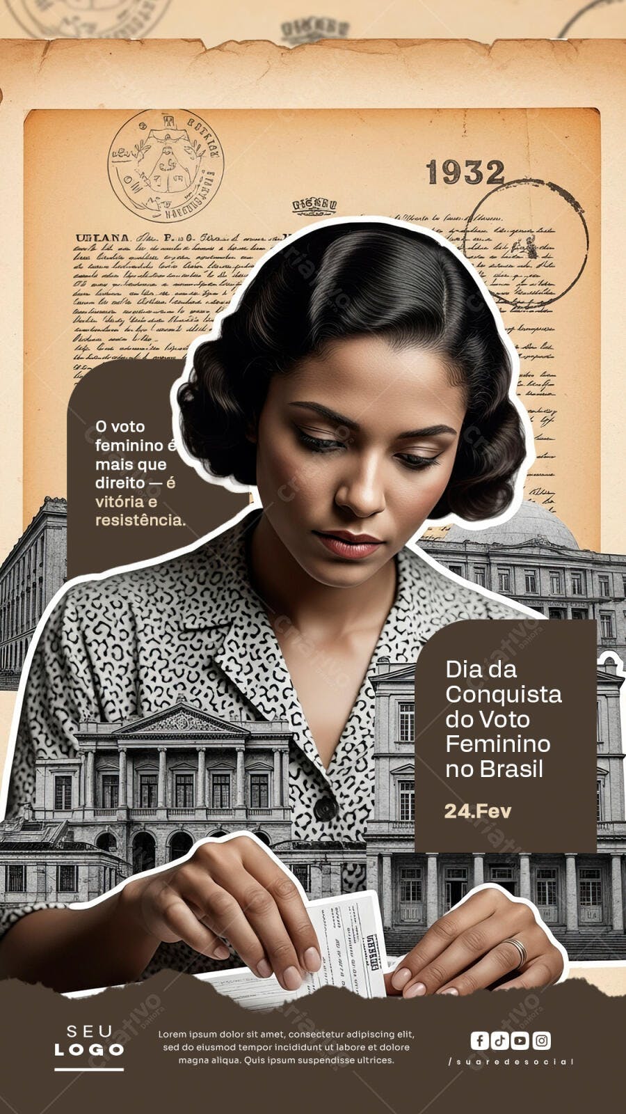 Post Instagram Dia da Conquista do Voto Feminino PSD Editável