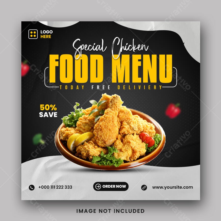 Post Instagram Frango Frito Delivery PSD Editável