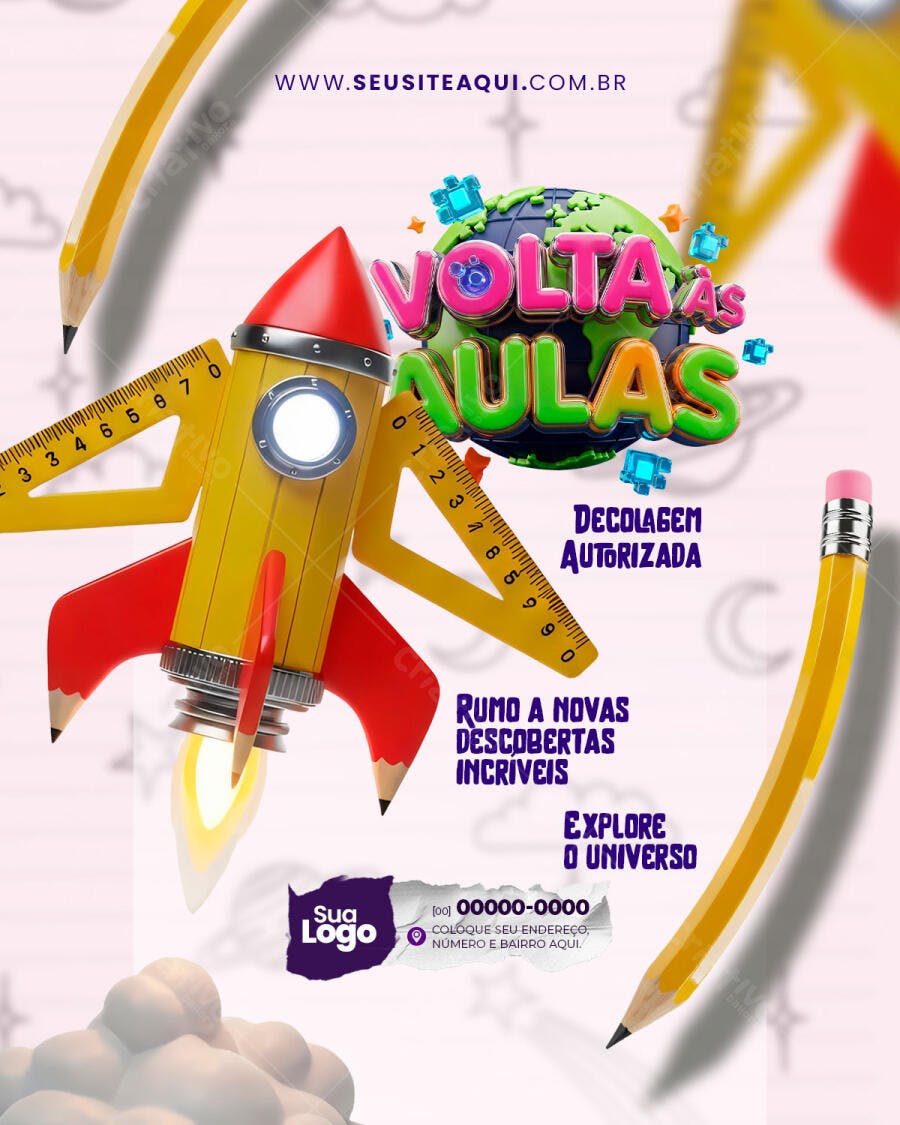 Flyer Volta às Aulas Educação Infantil PSD Editável
