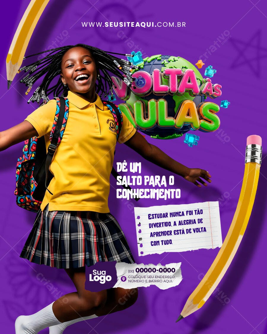 Post Instagram Volta às Aulas Educação PSD Editável
