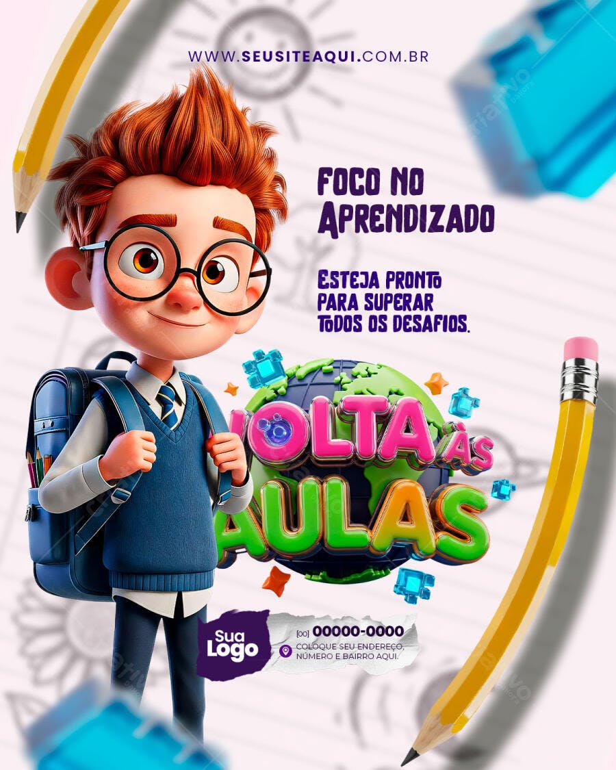 Post Instagram Volta às Aulas Educação PSD Editável