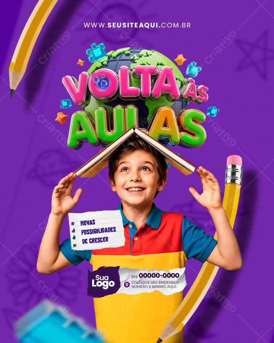 Post Instagram Volta às Aulas Escolas Cursos PSD Editável