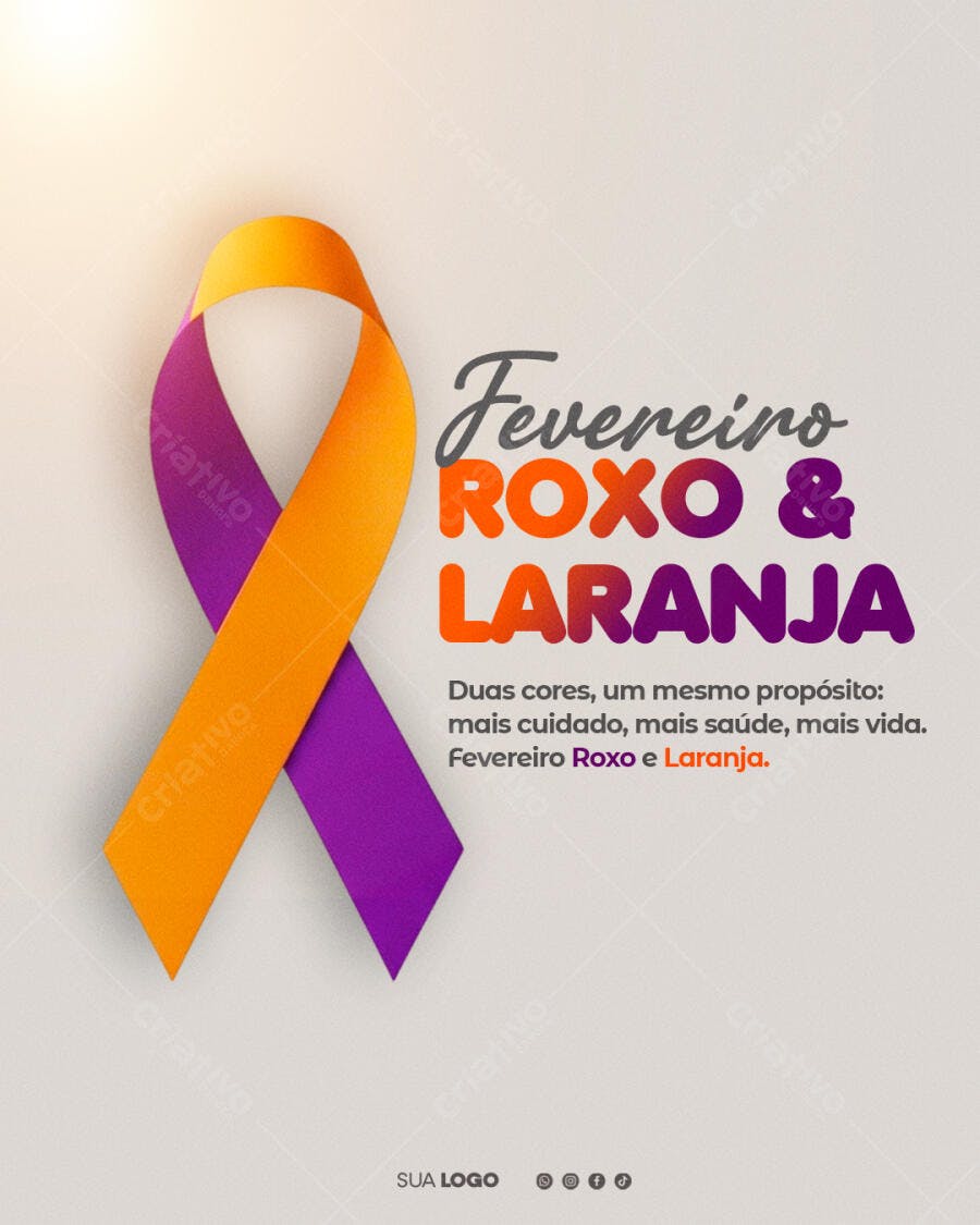 Post Fevereiro Roxo Laranja Campanha Saúde PSD Editável