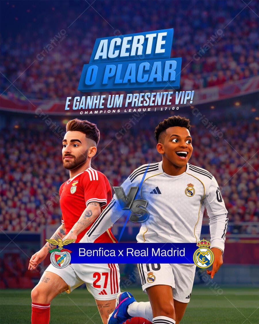 Post Instagram Jogo Futebol Benfica x Real Madrid PSD Editável