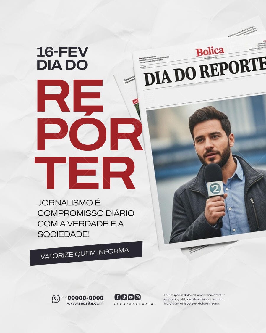 Post Instagram Dia do Repórter 16 de Fevereiro PSD Editável