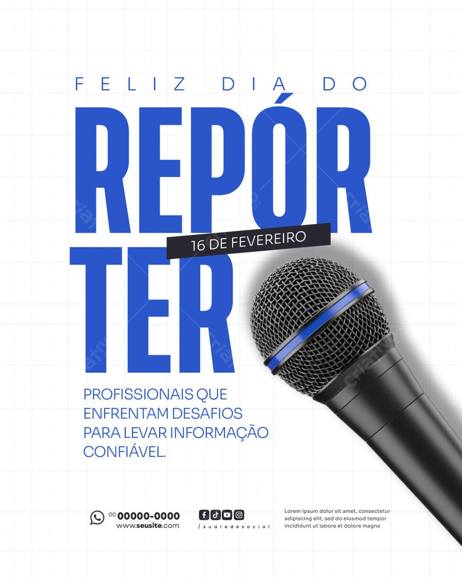 Post Instagram Dia do Repórter 16 de Fevereiro PSD Editável