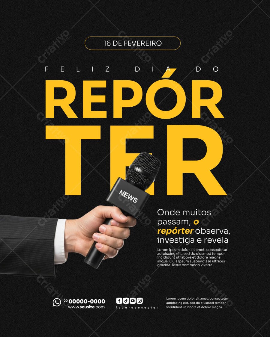Post Instagram Dia do Repórter 16 de Fevereiro PSD Editável