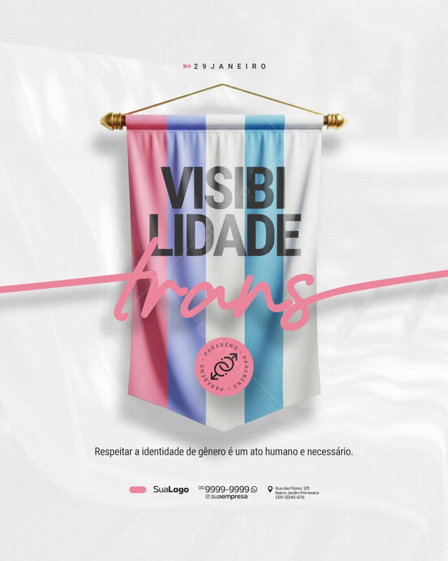 Post Instagram Visibilidade Trans 29 de Janeiro PSD Editável