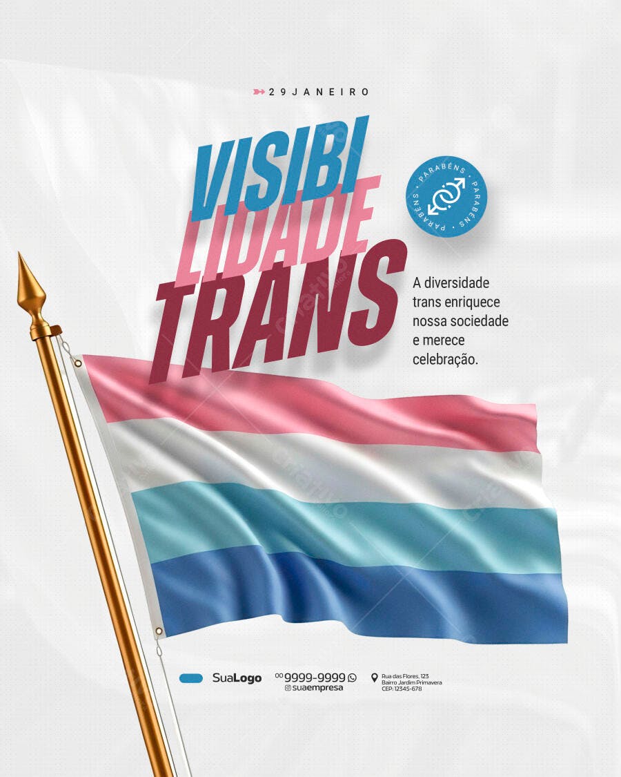 Post Instagram Visibilidade Trans 29 de Janeiro PSD Editável