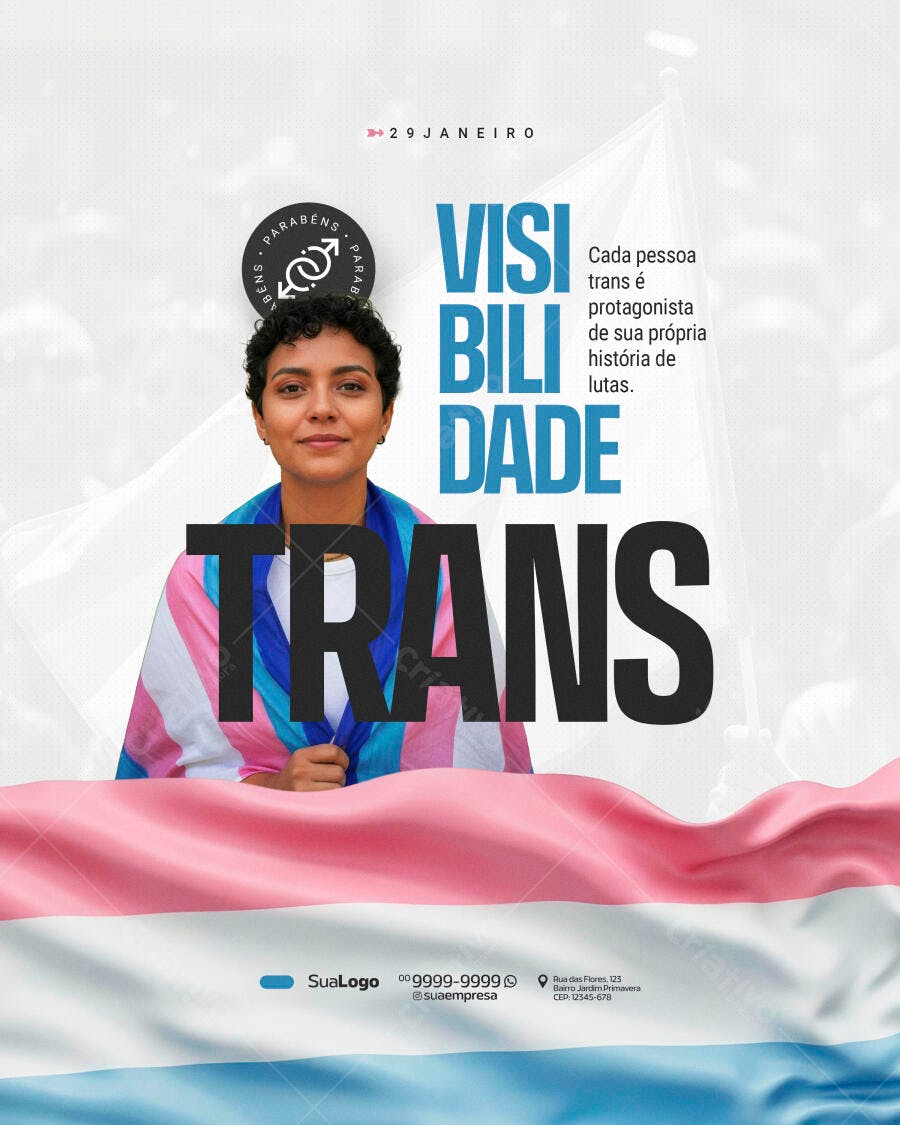 Post Instagram Visibilidade Trans 29 de Janeiro PSD Editável