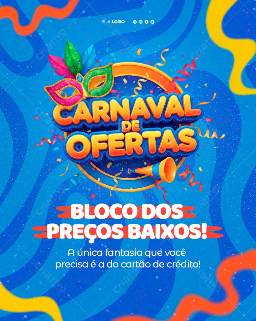 Post Instagram Carnaval de Ofertas PSD Editável