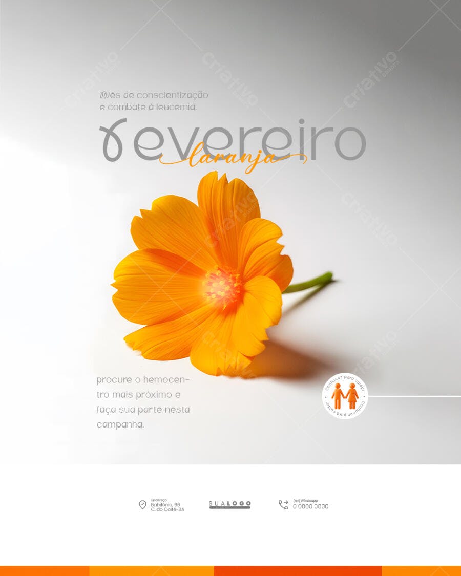 Flyer Fevereiro Laranja Conscientização Leucemia PSD Editável