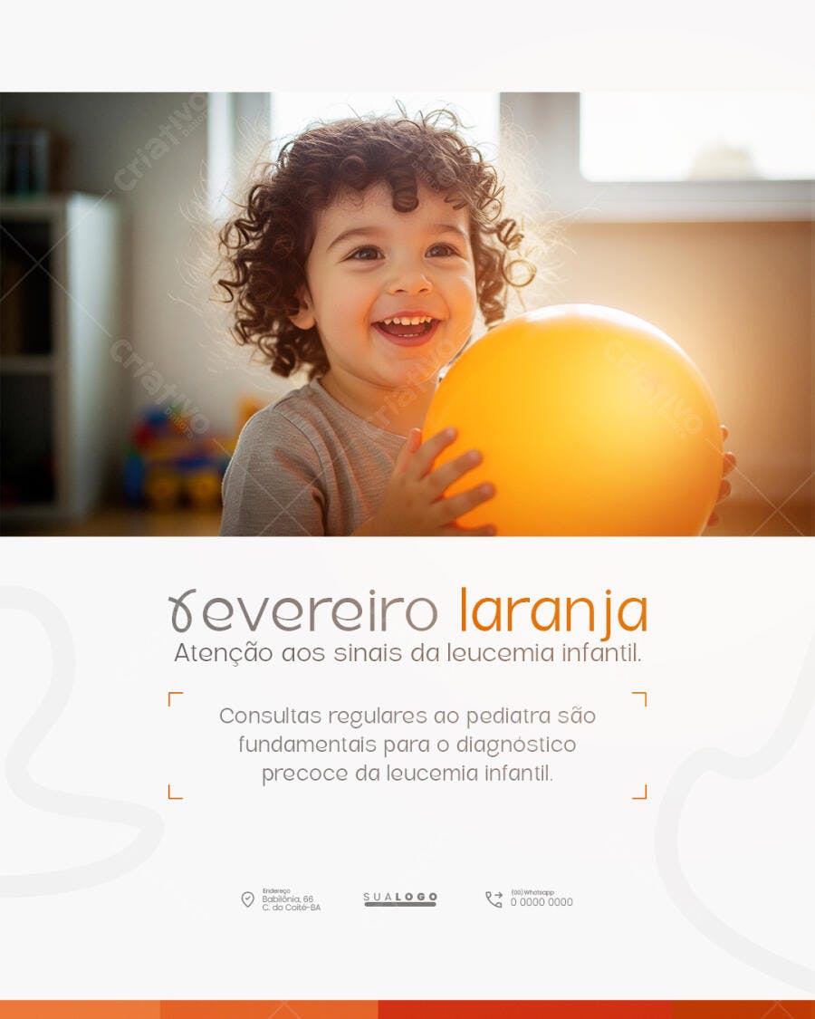 Flyer Fevereiro Laranja Leucemia Infantil PSD Editável