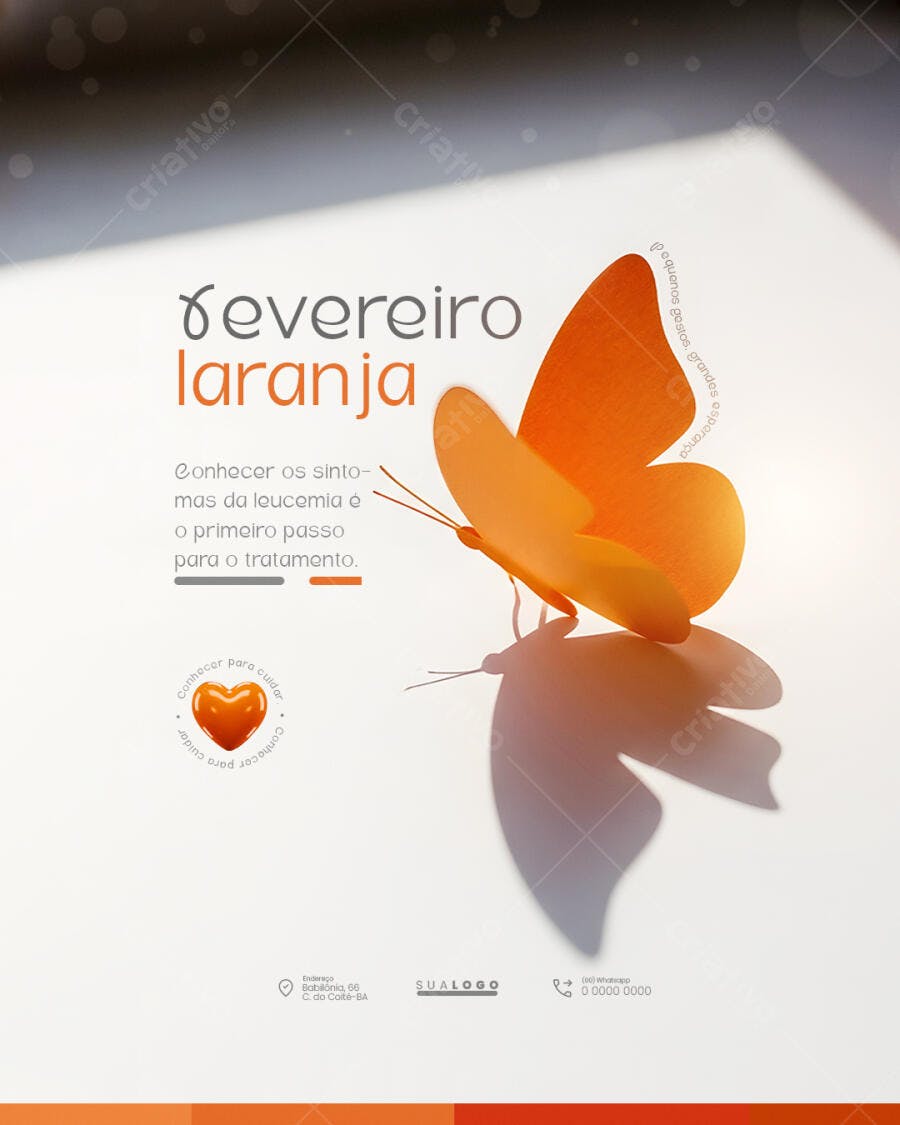 Flyer Fevereiro Laranja Conscientização Leucemia PSD Editável