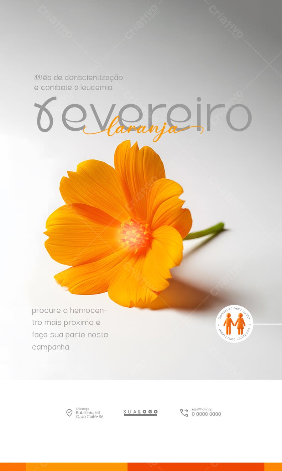 Flyer Fevereiro Laranja Conscientização Leucemia PSD Editável
