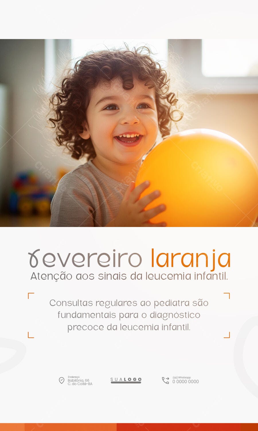 Post Fevereiro Laranja Saúde Infantil PSD Editável