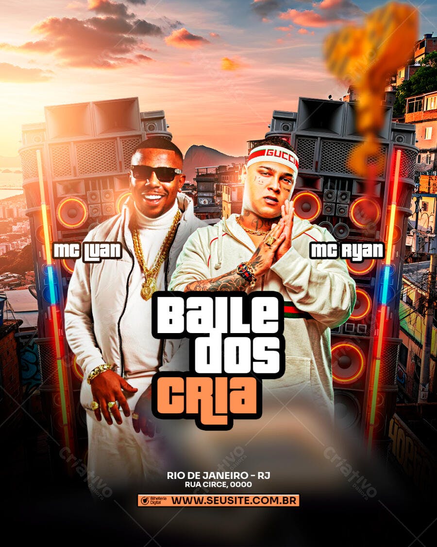 Flyer Baile dos Cria MC Luan MC Ryan PSD Editável
