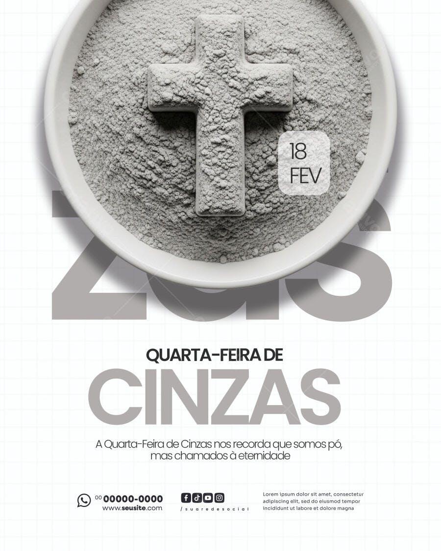 Flyer Quarta-feira de Cinzas Fevereiro PSD Editável