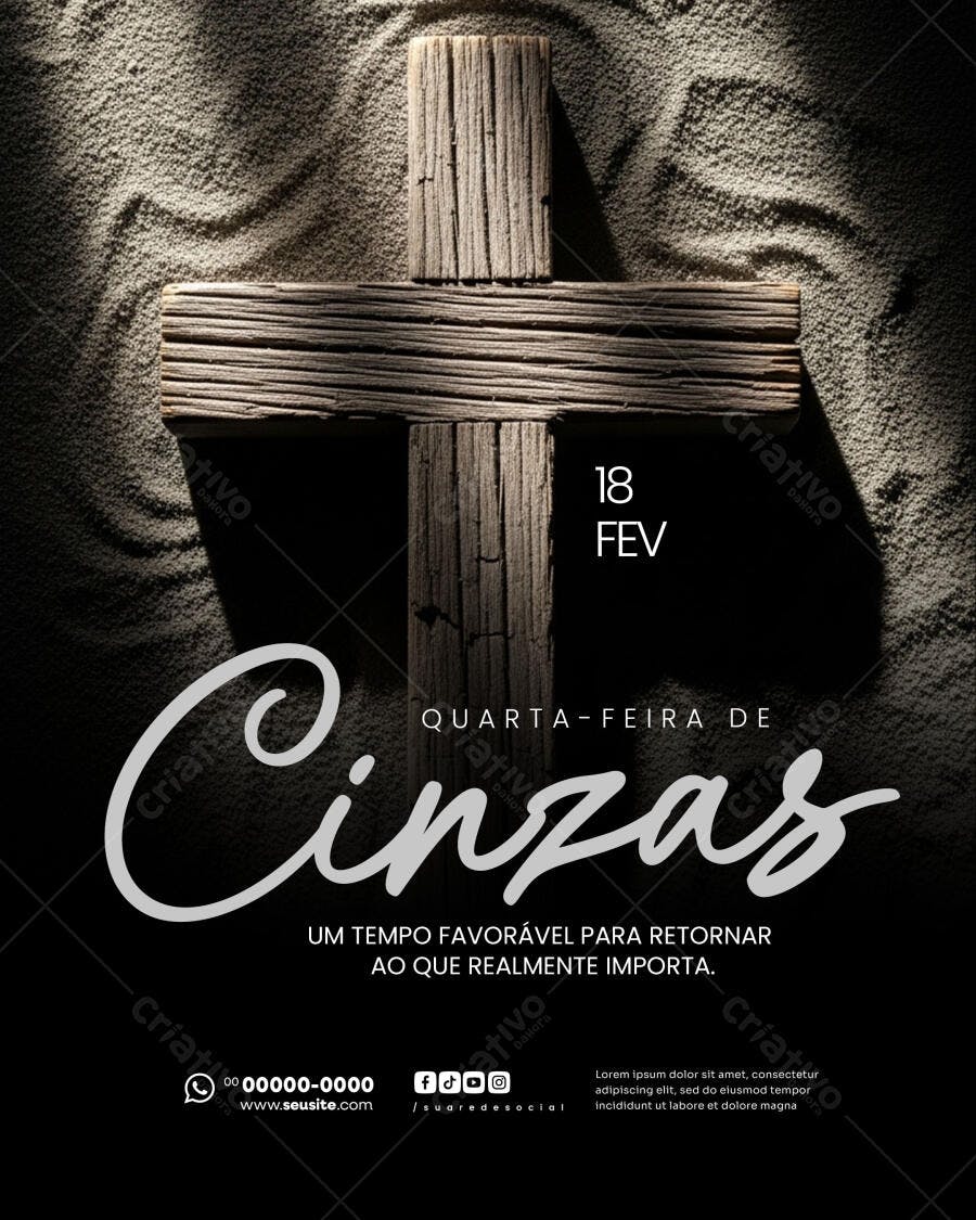 Post Quarta-feira de Cinzas Cruz Areia PSD Editável