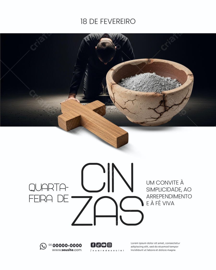 Flyer Quarta-feira de Cinzas Igreja PSD Editável