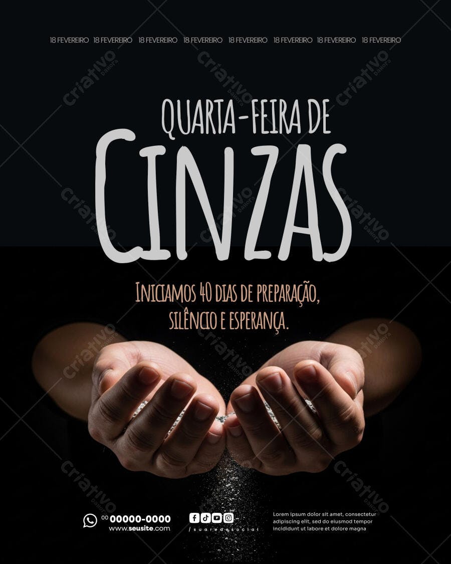 Post Instagram Quarta-feira de Cinzas Fevereiro PSD Editável