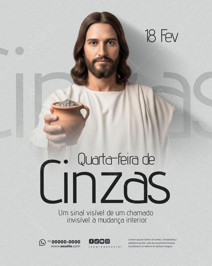 Post Quarta-feira de Cinzas Fevereiro Igreja PSD Editável