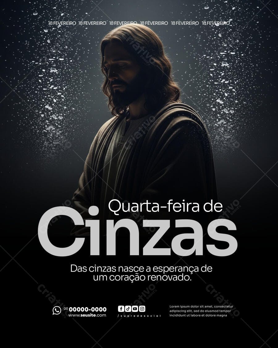 Post Quarta-feira de Cinzas Fevereiro Igreja PSD Editável