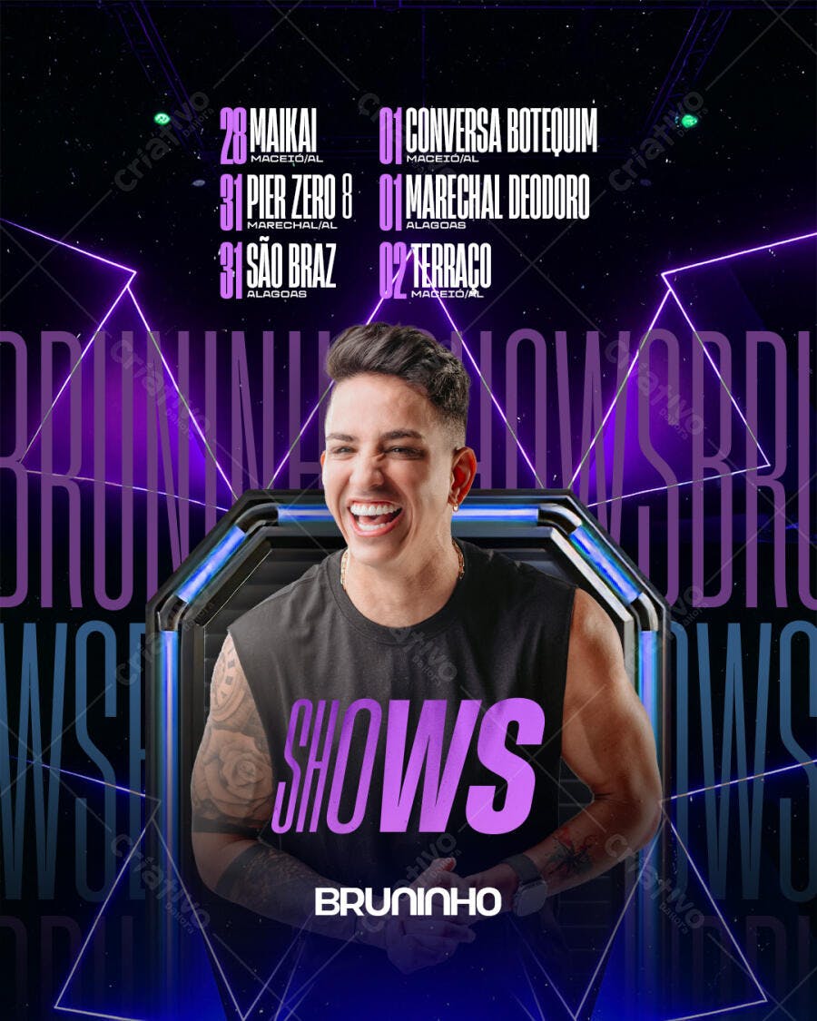 Post Instagram Shows Eventos Bruninho PSD Editável